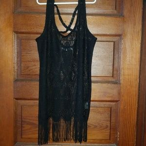 Lace tank top with fringe bottom